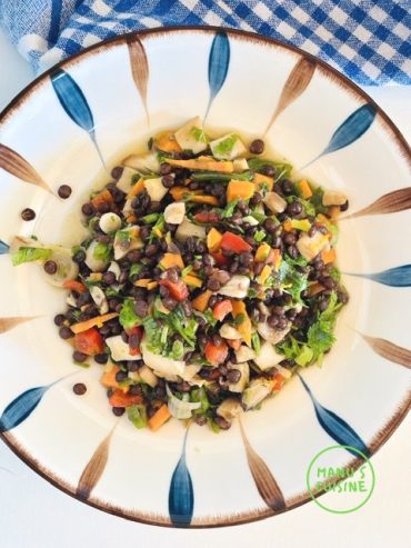 salada de lentilhas beluga com molho de laranja e lima bio beluga-linsensalat mit orangen-limetten-vinaigrette bio
